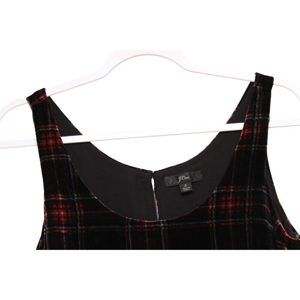 J Crew Sleeveless Blouse Size 2 Tank Top Plaid Velvet Dark Academia Preppy Lined - Picture 2 of 10